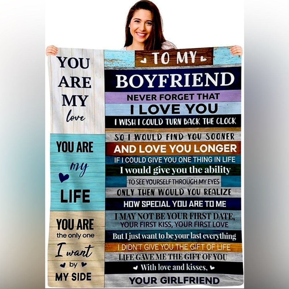 BNWT- “To my Boyfriend” microfiber fleece, throw blanket, 60x80”